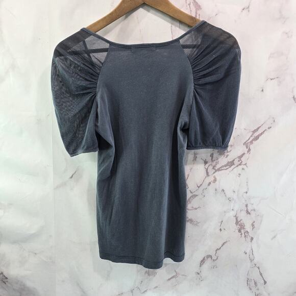 Anthropologie T Shirt Womens XS Grey Mesh Puff Velvet Graham Spencer Scoop - Picture 5 of 12